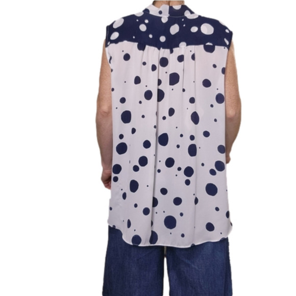 Size XL Blouse sleeveless  tank sewn in large Polka-dot Navy and White ALFANI - Picture 3 of 12